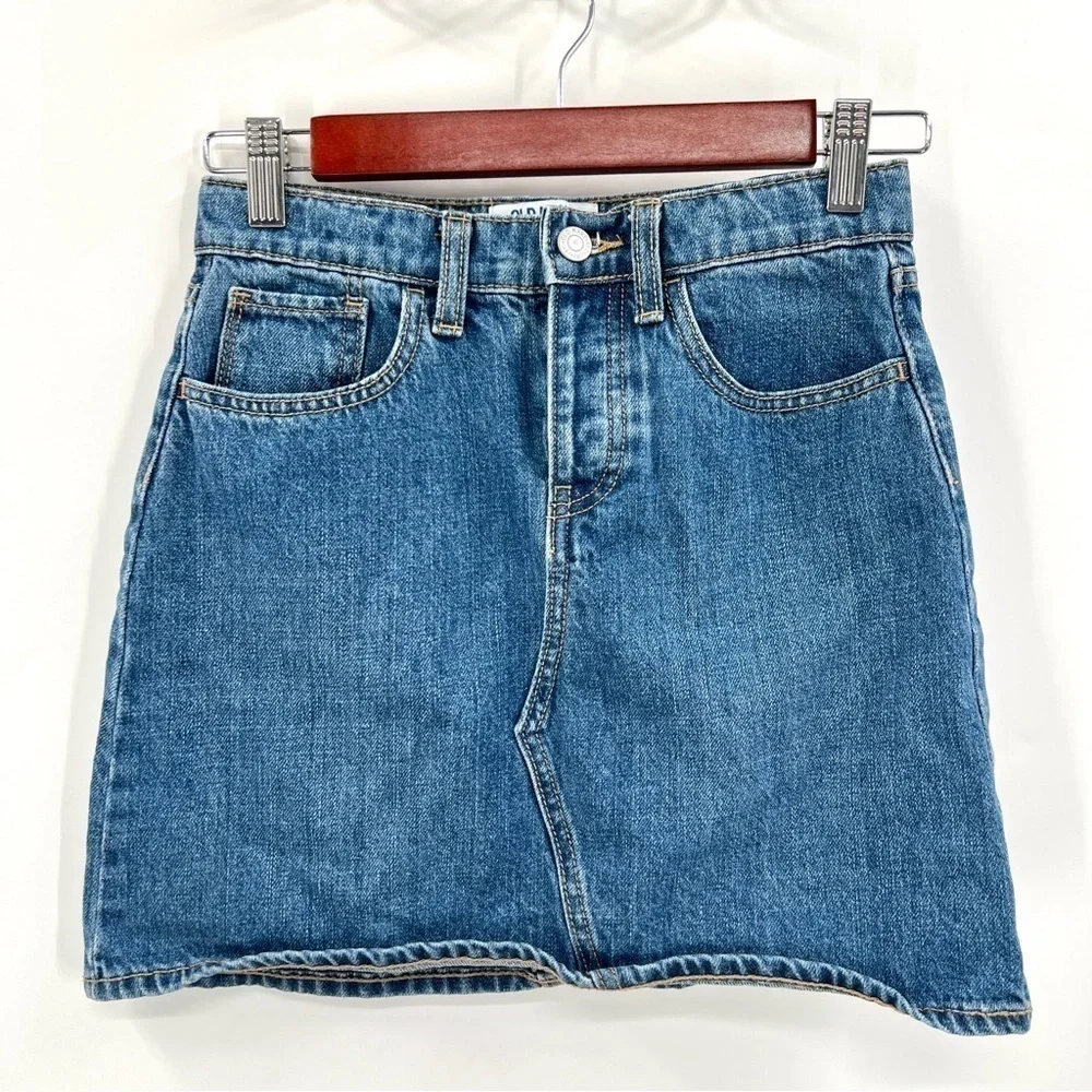 OLD NAVY Girl's Medium Wash Hidden Button Fly Y2K Denim Skirt Size L
